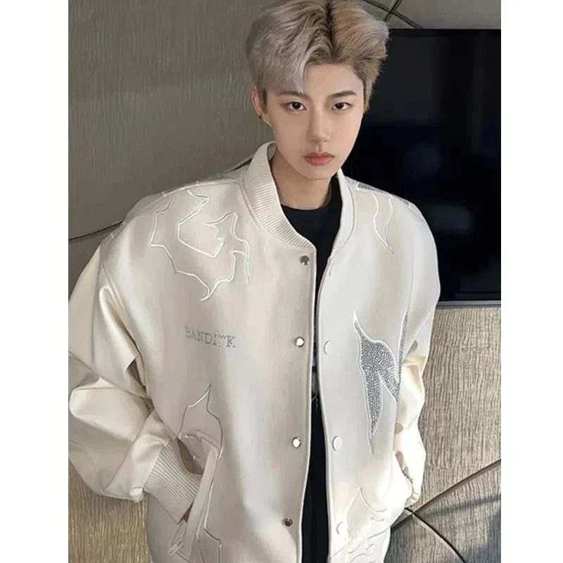 

American High Street White Handsome Coat Men's Spring and Autumn style Trendy Brand Niche High-end Sense Short Motorcycle Jacket