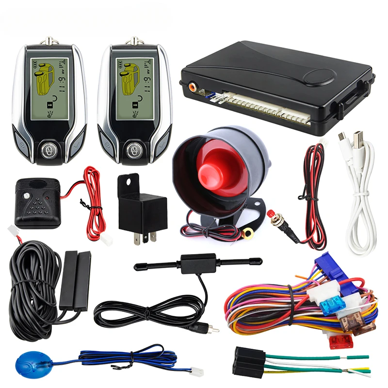 2 Way pke Car Alarm System LCD Pager Display auto lock unlock security vibration alarm shock sensor security universal