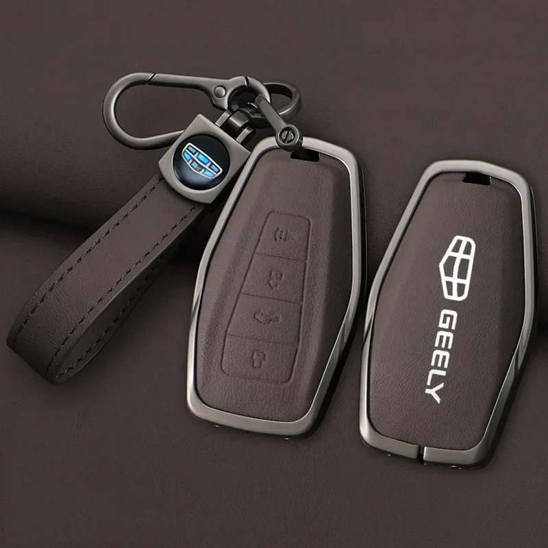 Zinc Alloy Leather Car Key Case Cove Holder Set For Geely Coolray X6 Emgrand Global Hawk GX7 Remote Accessories