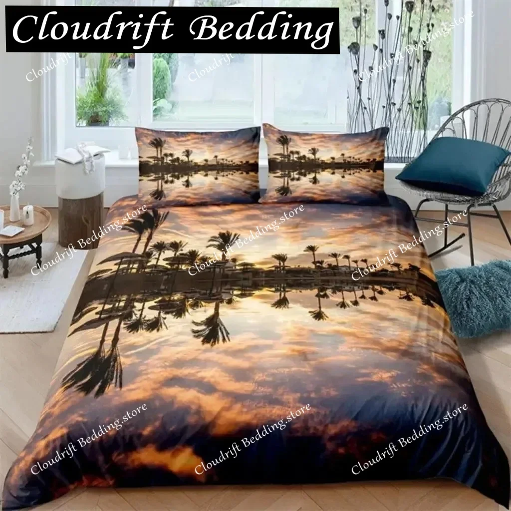 

Tropical Animals Duvet Cover Exotic Animal Silhouette Sunset Bedding Set Full For Girls Boys Decor Hawaii Sea Wave Quilt Cover