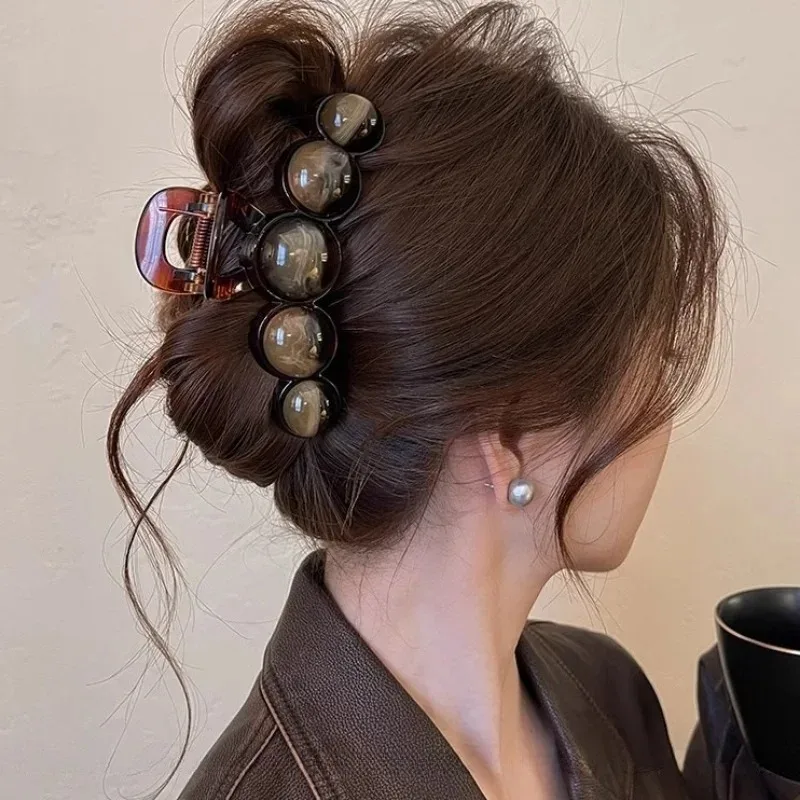 Cakar Rambut Manik-manik Gradien Retro 11Cm Jepit Rambut Plastik Geometris Wanita Klip Hiu Mode Semuanya Klip Rambut Aksesori Rambut