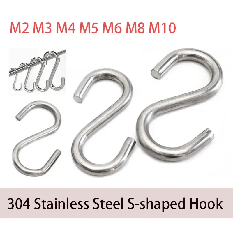 1-5pcs M2-M10 304 Stainless Steel S-Shape Hooks Multi-function Railing S Clothes Hanger Hook Clasp Kitchen Balcony Storage Tools