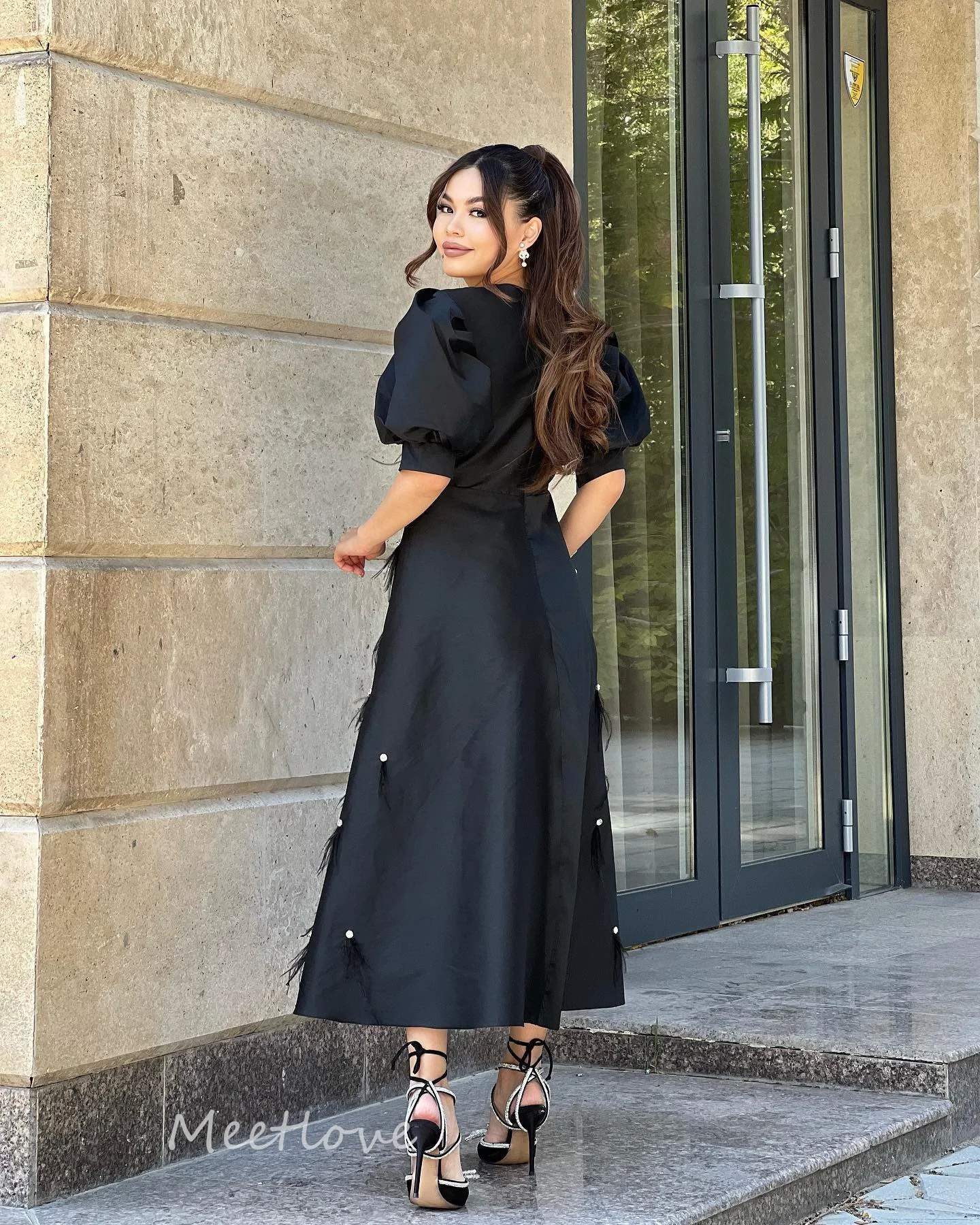 Meetlove-Vestidos De graduación con cuentas negras, vestido De noche De corte A, Vestidos De Gala para Mujer, vestido Formal De fiesta De noche hasta el tobillo