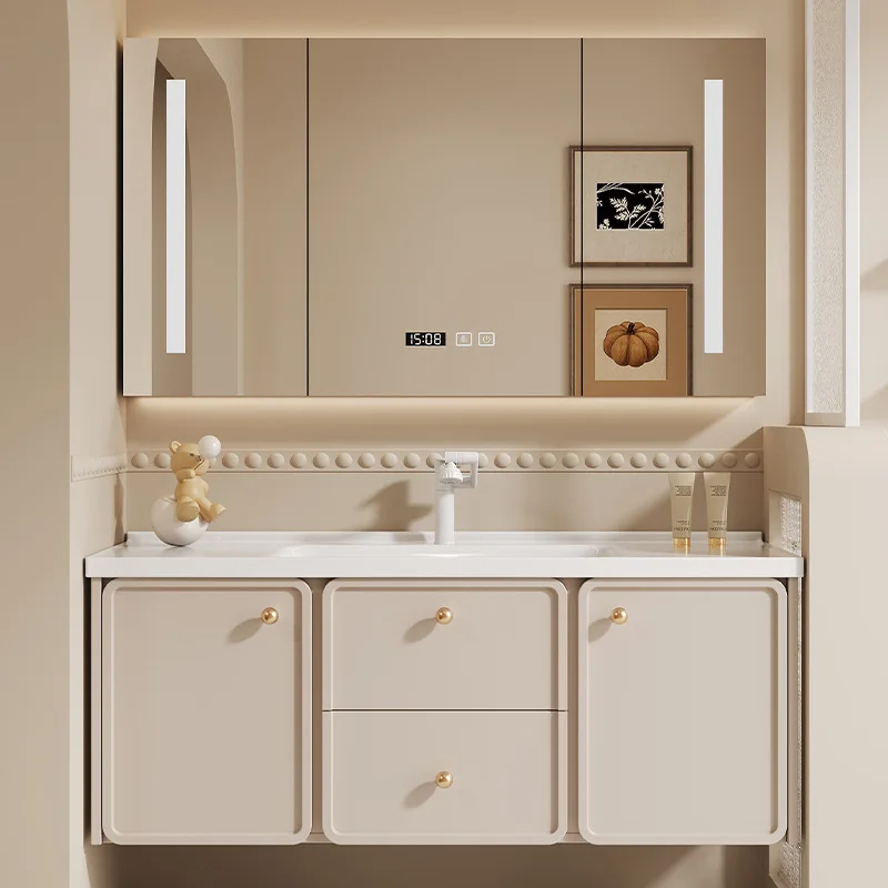 Cream wind French bathroom cabinet combination ceramic integrated basin hand washbasin cabinet toilet washstand