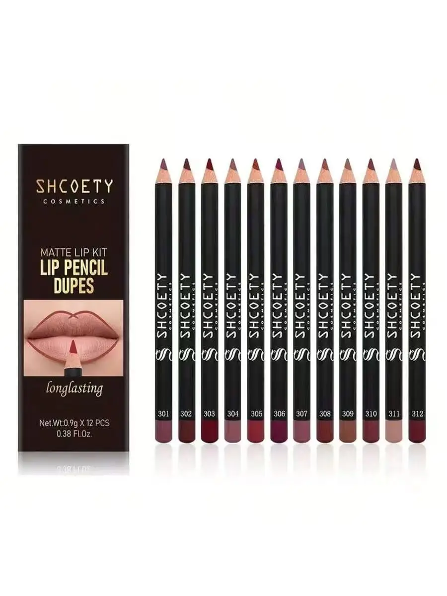 SHCOETY Europe and America cross-border 12 color matte mouth red lip pencil set nude color durable color makeup
