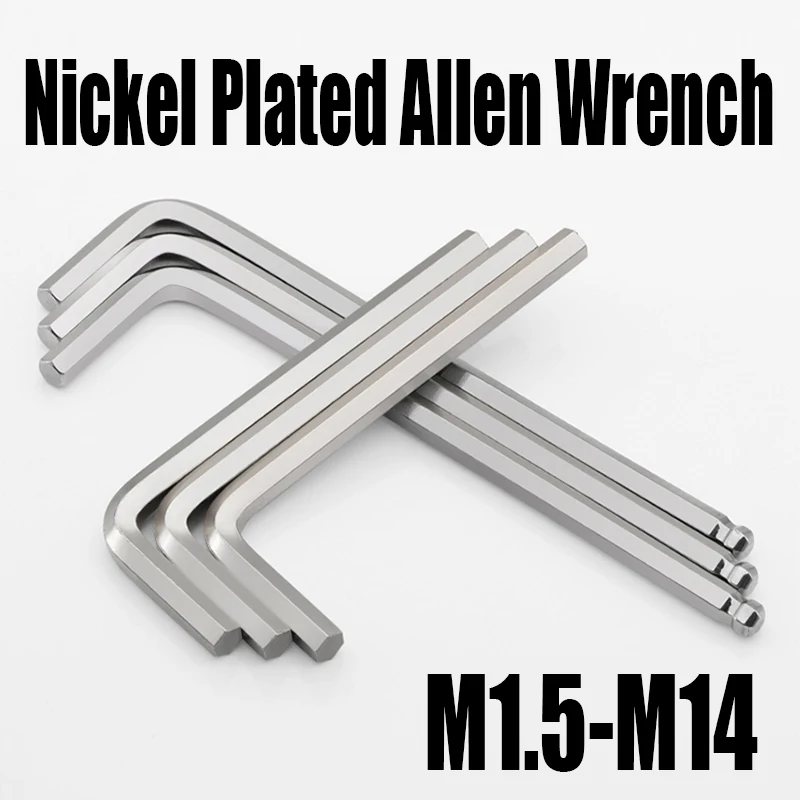 

1-10PCS Nickel Plated Allen Wrench M1.5-M14 Carbon Steel Hexagon Allen Key Wrench Tool L-type Spanner For Hand Repair Tool