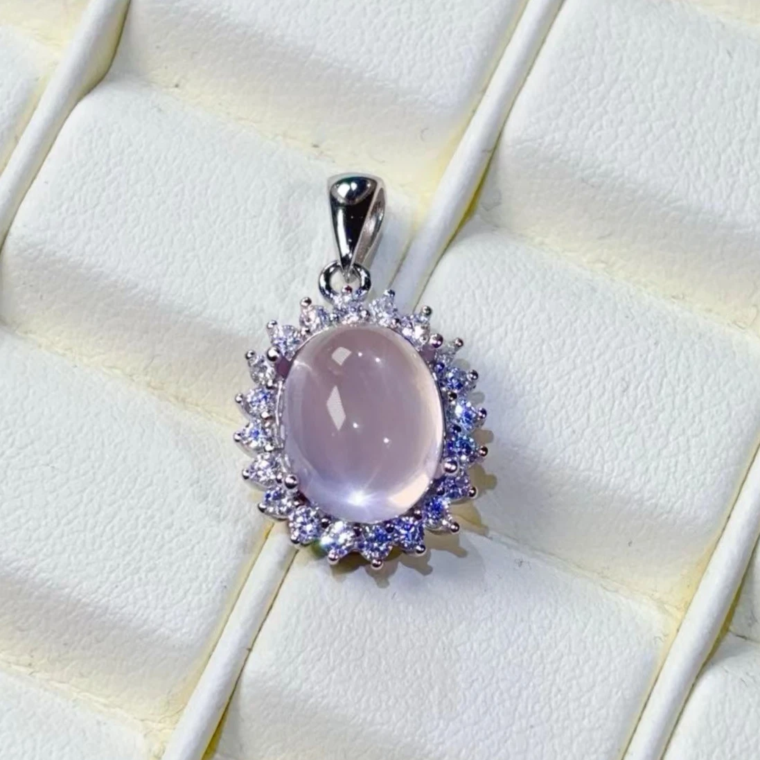 

Classic Design Sterling Silver Rose Quartz Pendant for Women 8mm*10mm 3ct Natural Rose Quartz 925 Silver Jewelry
