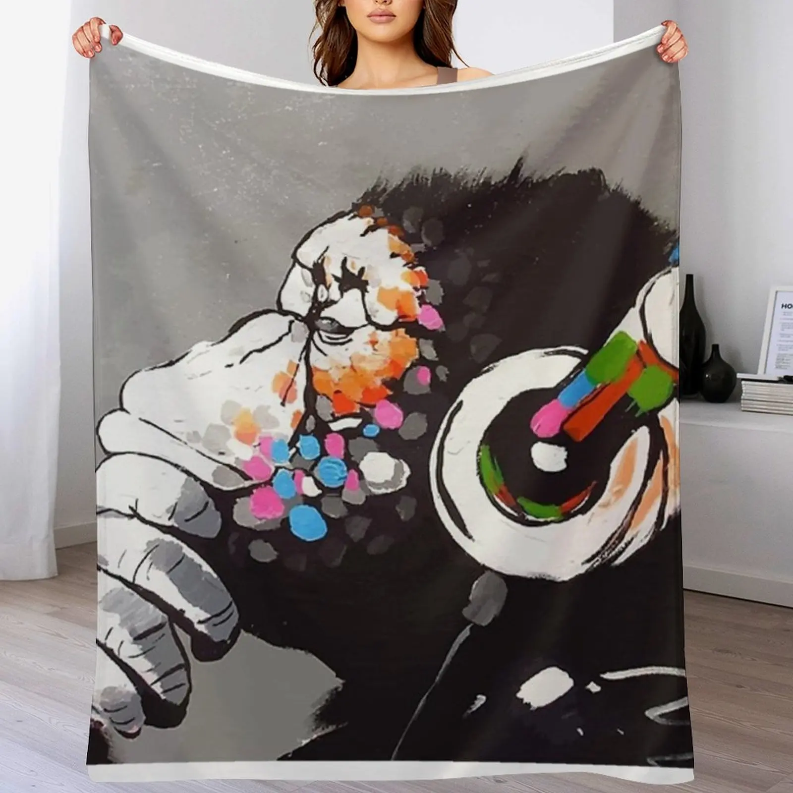 

Banksy DJ Monkey Thinker with Headphones Throw Blanket Warm Comfortable Blanket for Office Napping
