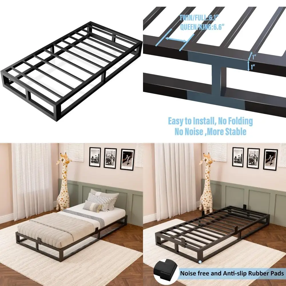 6 Inch Twin Bed Frame with Steel Slat Support, Low Profile Twin Metal Platform Bed Frame Support Mattress Foundation, No Box Spr