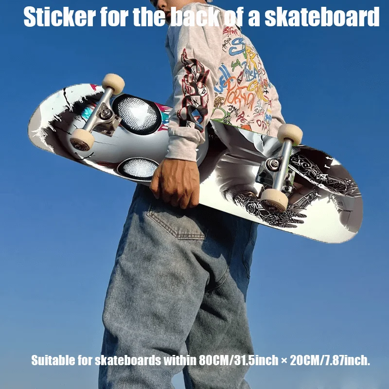 

1 flat "Punk Street Science Fiction Mechanical Skull" skateboard back sticker, full of street style, suitable for double upturne
