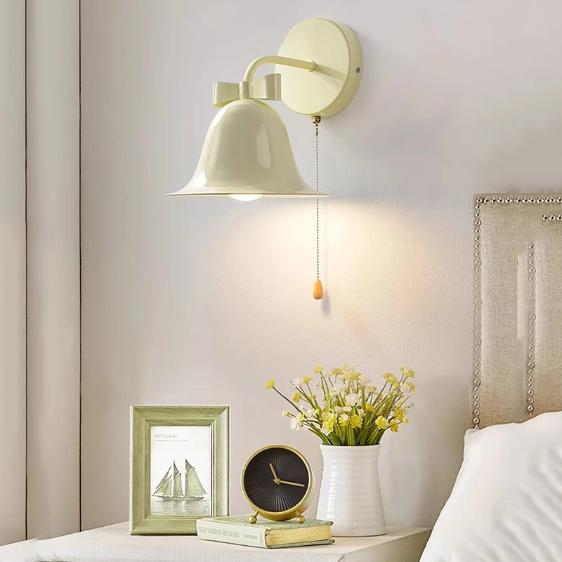 Bell Lamp Bedroom Bedside Wall Light With Switch Horn Shape Bowknot Hanging Chandelier Living Room Bar Study Indoor Home LED E27