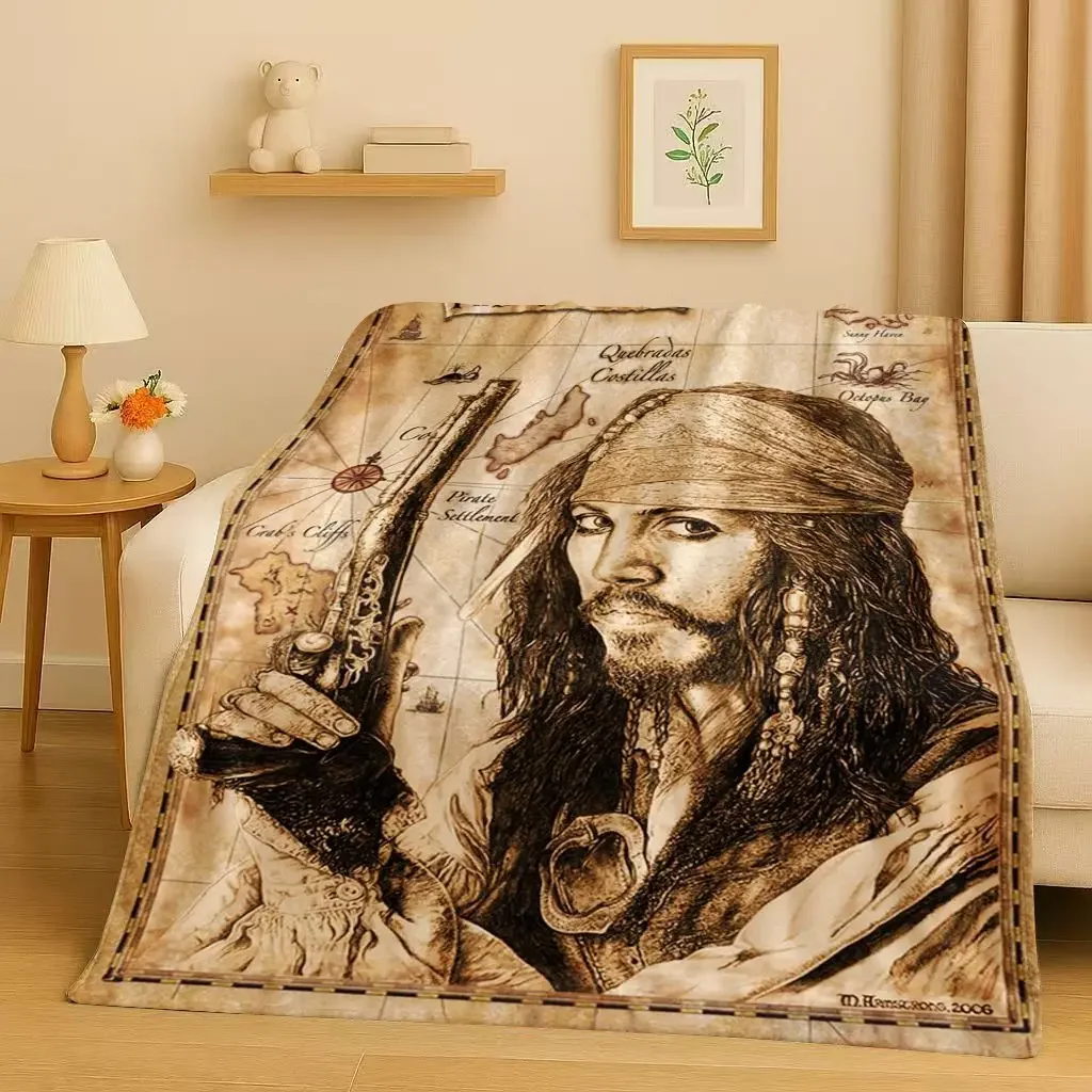 Pirates of The Caribbean Jack Sparrow Johnny Depp Christmas Flannel Blanket,Soft Plush Throw for Home Bedroom Bed Sofa