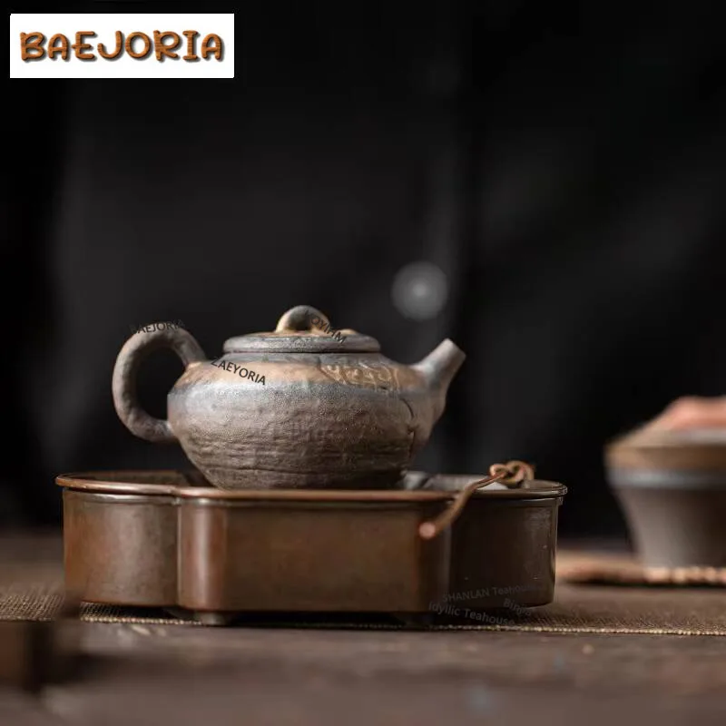 

100ml Retro Gilded Iron Glazed Teapot Japanese Crude Pottery Pot Traditional Tea Soaking Kettle Flower Tea Cafes Ornaments Gifts