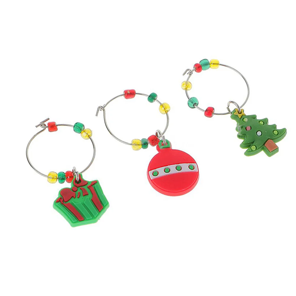 

6 шт., подвески в виде бокалов для вина, рождественские тематические ПВХ, красочные маркеры для напитков, сувениры для вечеринок, стеклянные кольца для праздников