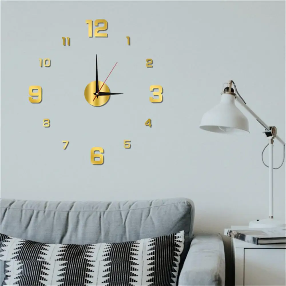 Grande horloge murale sans cadre 3D Shoous, horloge numérique, autocollants muraux, horloge silencieuse pour la maison, salon, 1,2 pièces