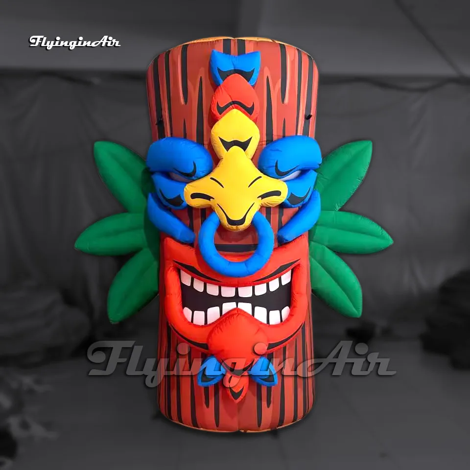 Mysterious Large Inflatable Tiki Totem Pole Simulated Wooden Artwork With Symbols For Event