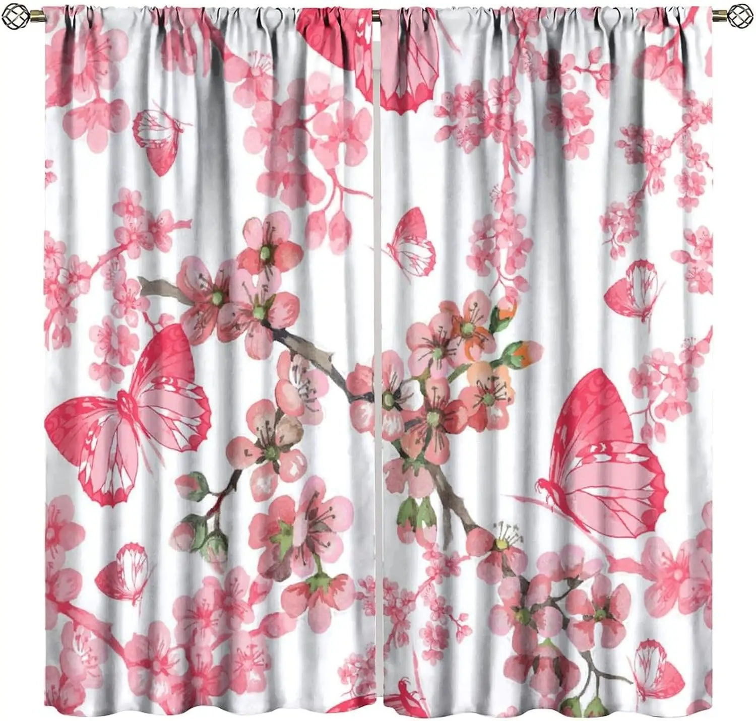 

Весенние плотные шторы с вишневым цветом, акварельные розовые цветы и бабочки, оконные шторы в деревенском стиле, для гостиной, спальни 4.