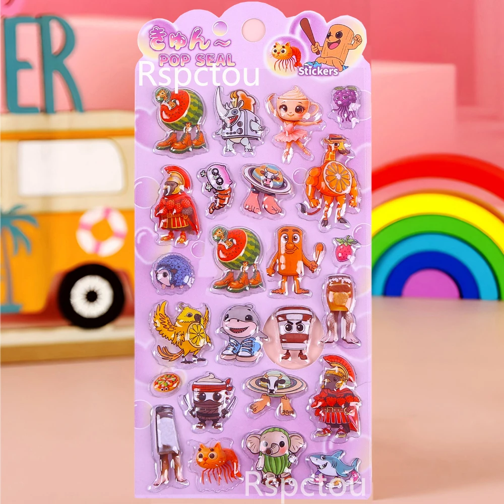 4 pièces Tung Tung Tung Sahur 3D gonflé autocollants italien cerveau Animal bulle décalcomanies cahier réfrigérateur téléphone autocollant décoration jouets