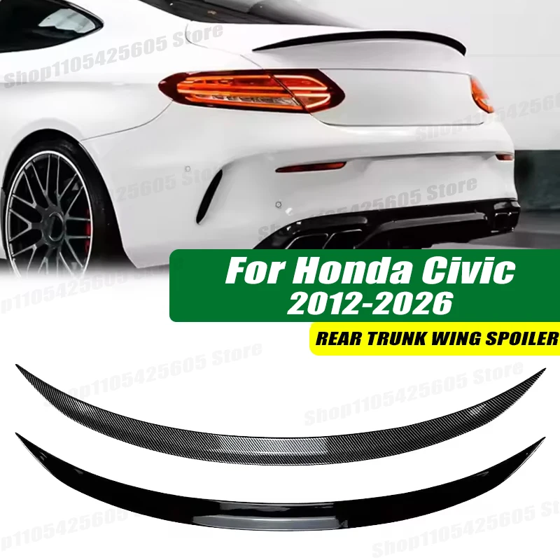 120cm 5D Carbon Look Rear Boot Trunk Spoiler Lip Stick-On Decorative Rear Wing For Honda Civic 2012-2026 Car Accessories