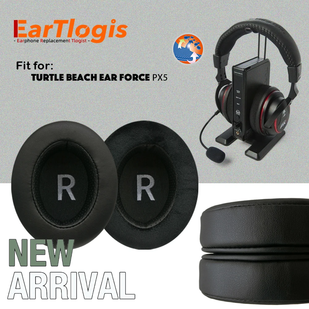 

EarTlogis Replacement Ear Pads for Turtle Beach Ear Force PX5 Headphones Thicken Memory Foam Cushions Oval Headset Earmuff