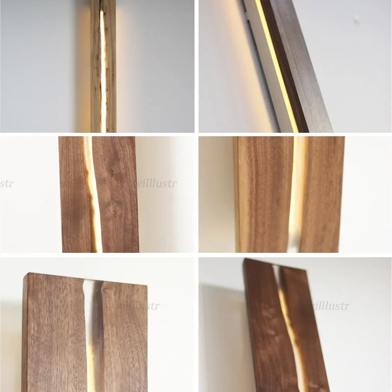 متصدع الخشب الجدار مصباح الجوز البلوط Elmwood LED الشمعدان فندق مقهى مكتب غرفة المعيشة الممر اللوبي السرير الحد الأدنى ضوء #6