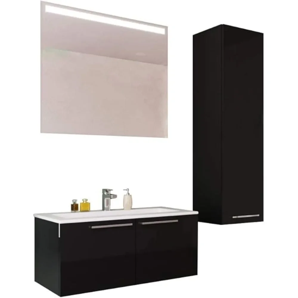 

24 Inch Floating Vanity ,pulgadas Con Espejo LED Y Gabinete Lateral, Hecho De Madera, Moderno Gabinete De Madera Flotante Vanity
