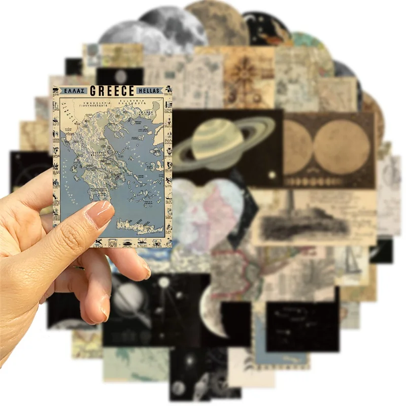 10/30/50PCS Vintage Planet Map PVC Sticker Aesthetic Stationery Hand Accounting Tools DIY Decoration Scrapbooking Supplies