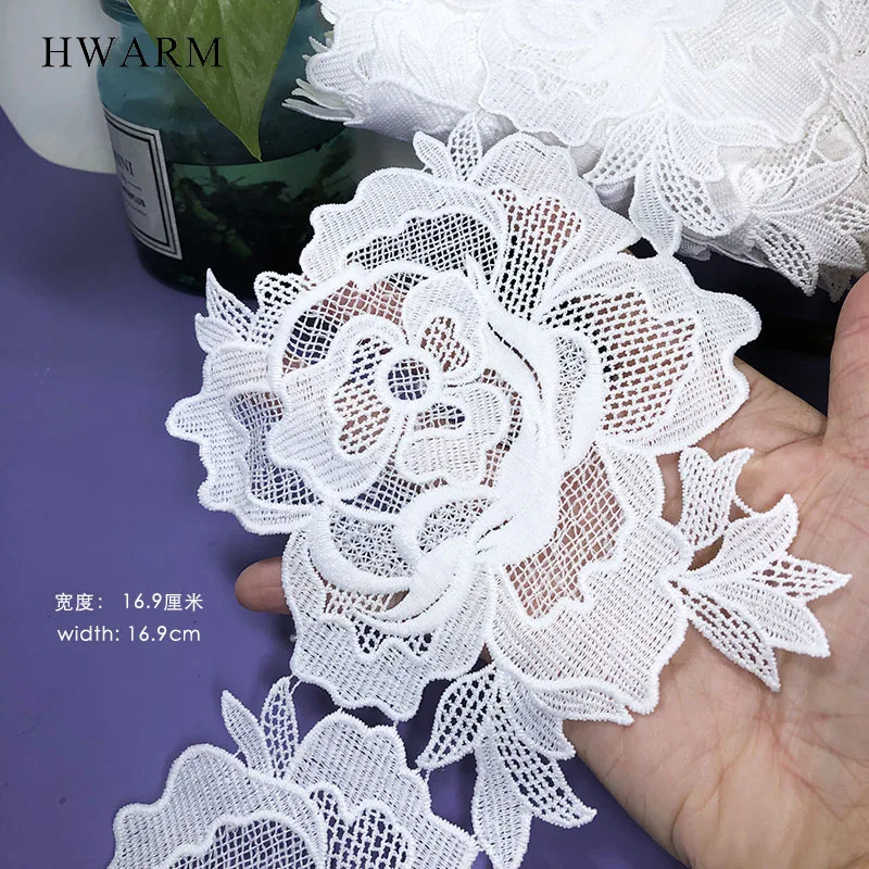 White Big Flower Lace Fabric Embroidery Sewing Trimming Handmade Diy Water-soluble Milk Silk Bar Code Party Dresses For Women