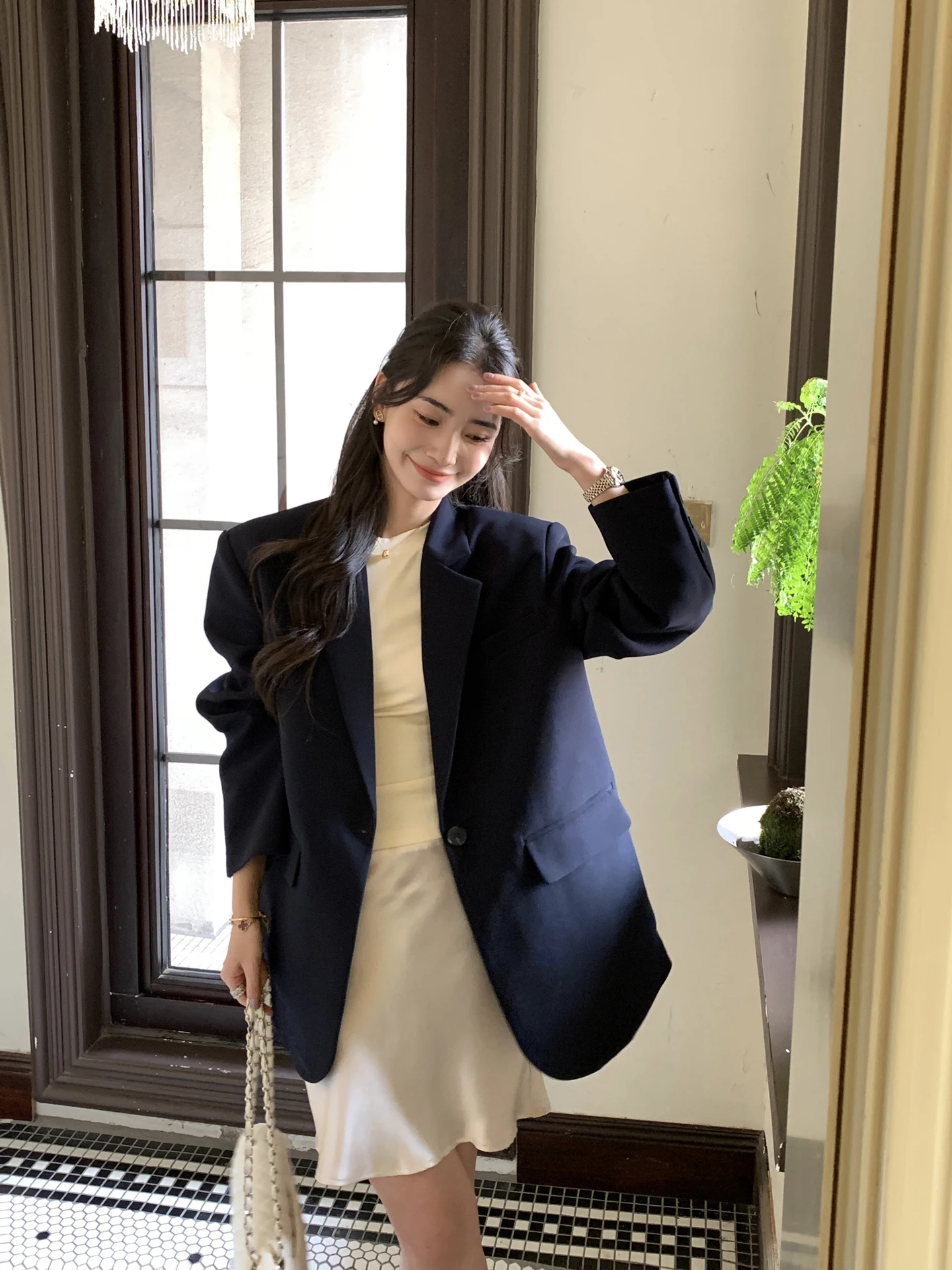 

WTT Women's Casual Commute Sle Tailored Coat in Royal Blue Spring Autumn New Faion Loose Fit Single Button Long Sve