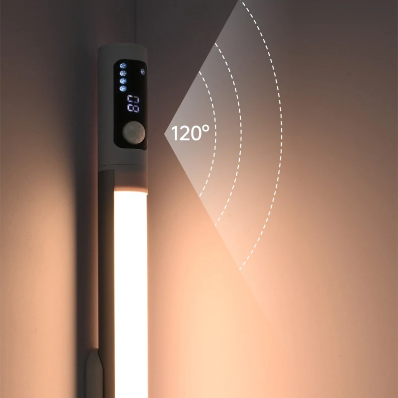 Imagem -04 - Barra de Sensor de Movimento Led Indução sem Fio Power Display Luz Noturna Usb Recarregável Lâmpada Detector Armário de Cozinha Roupeiro