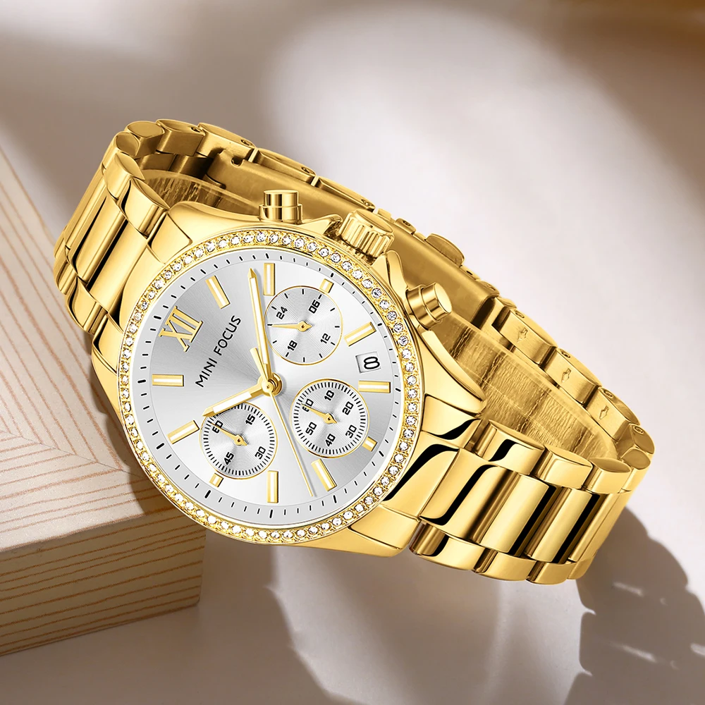 미니 포커스 0617 패션 쿼츠 여성용 시계 고급 야광 방수 크로노그래프 캘린더 캐주얼 비즈니스 여성 시계
