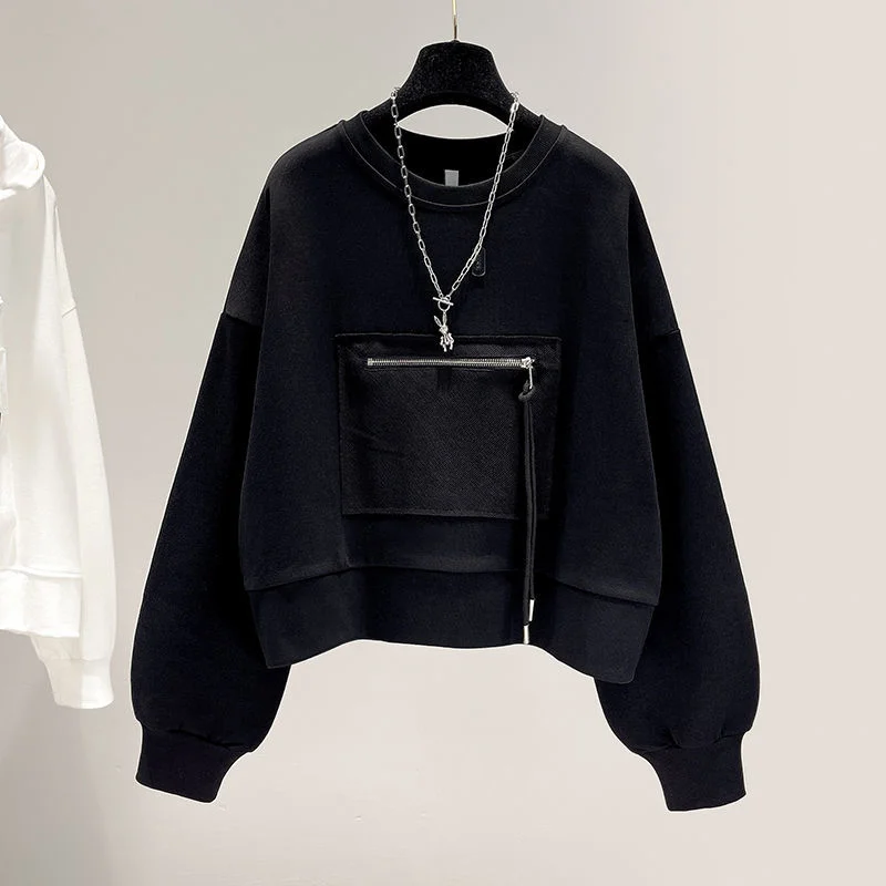 

Осень 2023, новая персонализированная толстовка с длинными рукавами и круглым вырезом для женщин, корейский короткий свободный универсальный топ