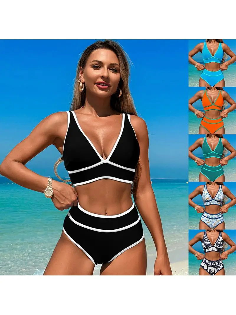 

New Swimsuit Sports Bikini Pulling Design Separate Swimsuit Nylon Material with Chest Pad No Steel Support e Bikini