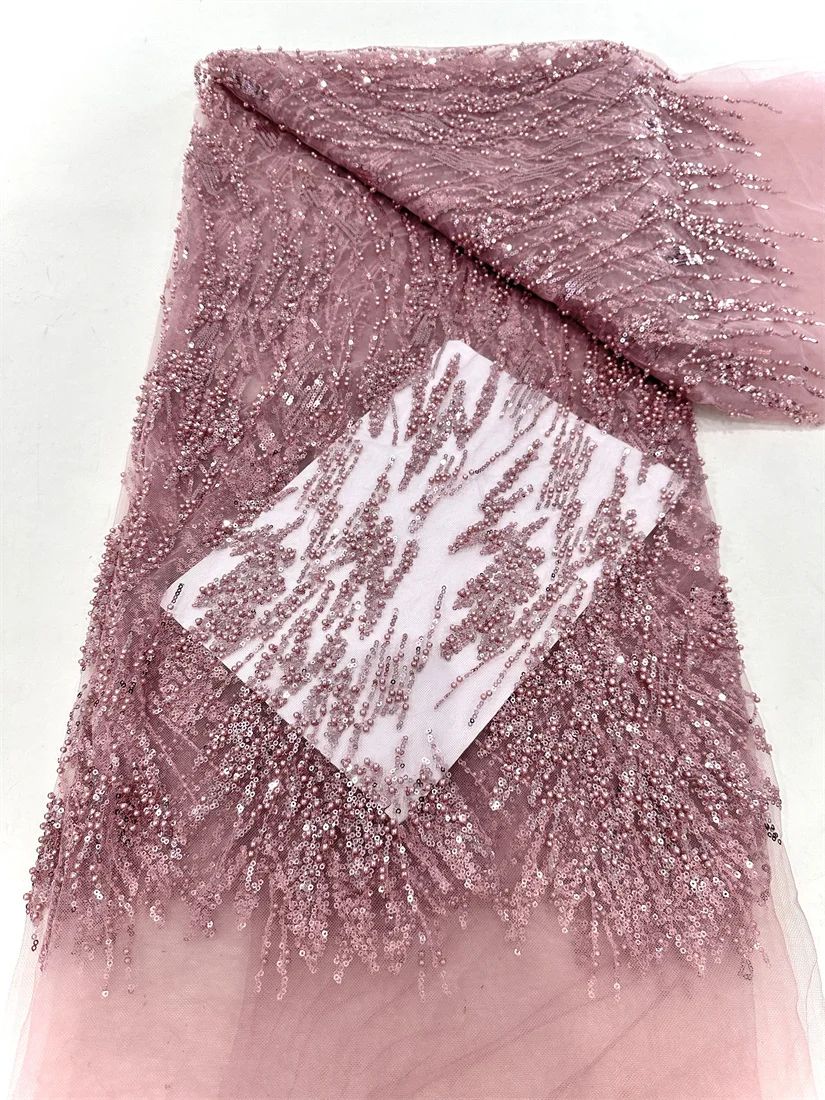 

African Sequins Lace Fabric, Beaded Embroidery, Handmade, Bridal Material, Luxury, High Quality, 2025