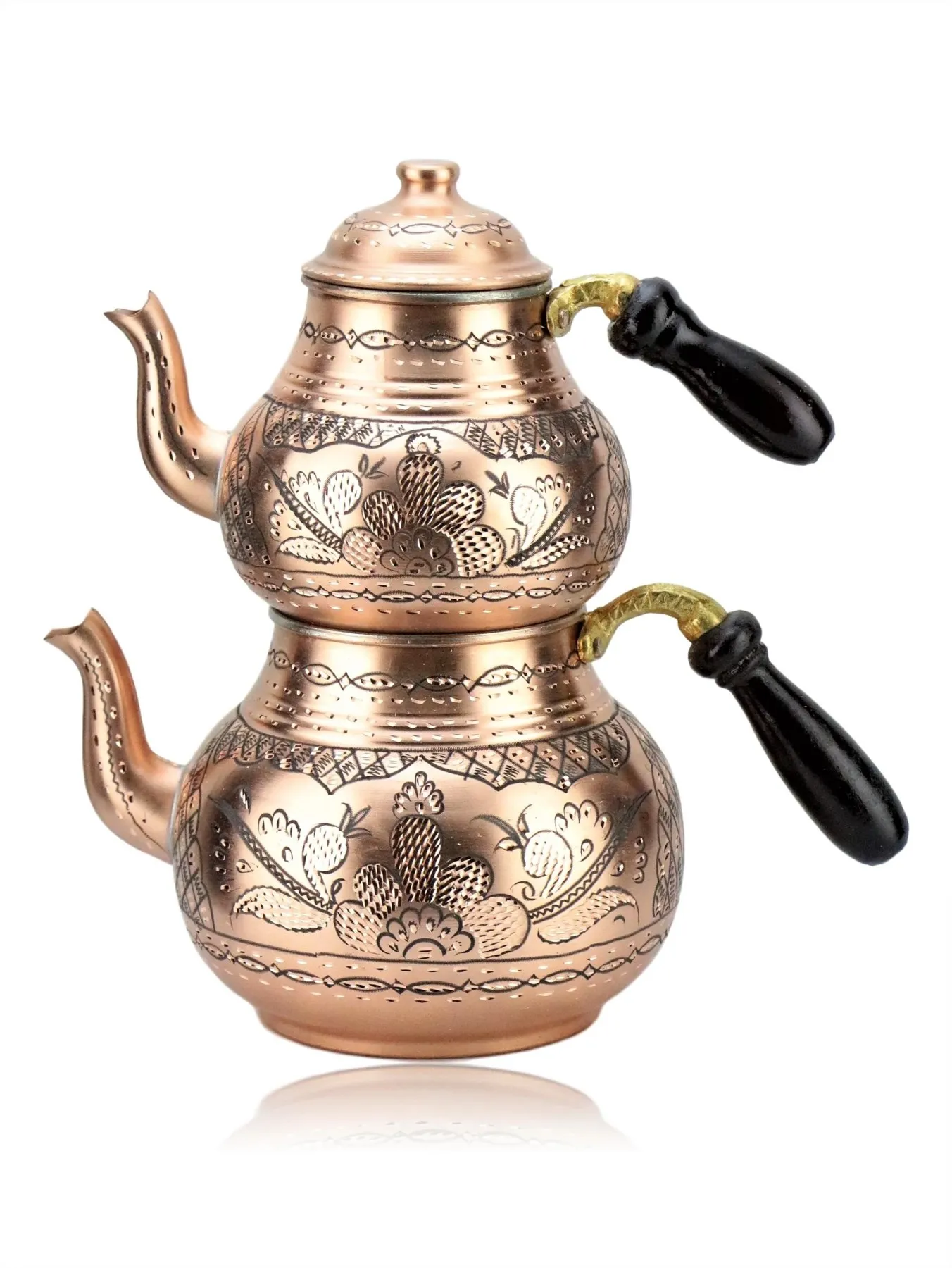 LaModaHome Rose And Flower Carved Handmade Copper Tea Pot