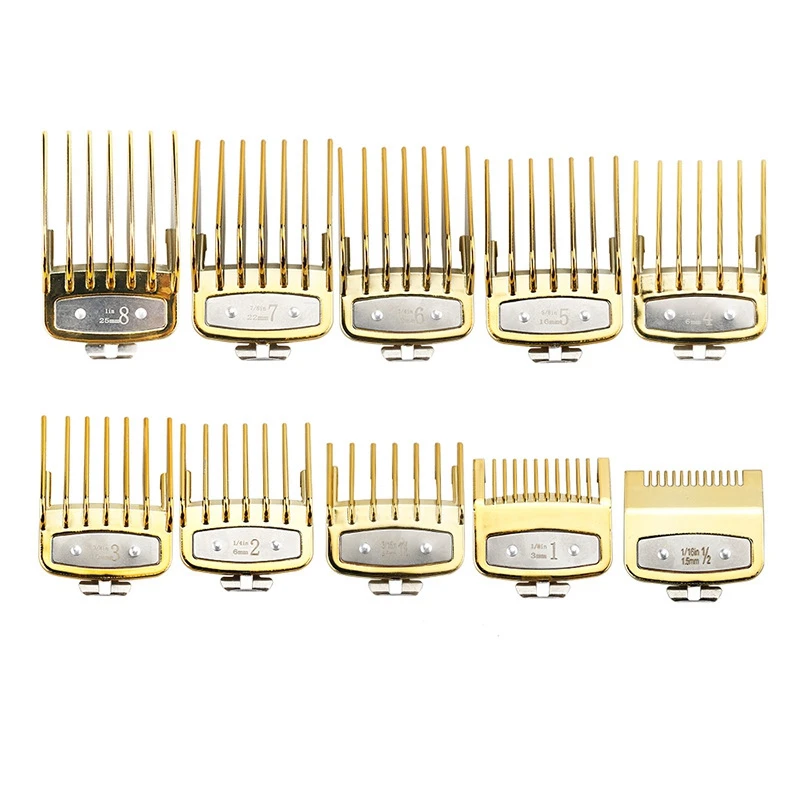 Oil Head Clippers Colorful Limit Comb Hairdressing Tool For Wahl Caliper Electric Hair Clippers Limit Comb 10Pcs,Golden