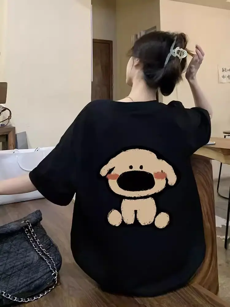 

Футболка унисекс из чистого хлопка свободного кроя с коротким рукавом, летняя, модная, с принтом собаки, круглый вырез, для молодежи, повседневная одежда