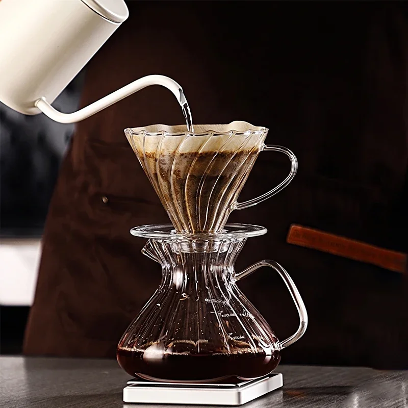 Glass Pour Over Coffee Set Glass Filter Cup with Handle Glass Coffee Share Pot Hand Drip Coffee Brewer Kit for Home Cafe Barista