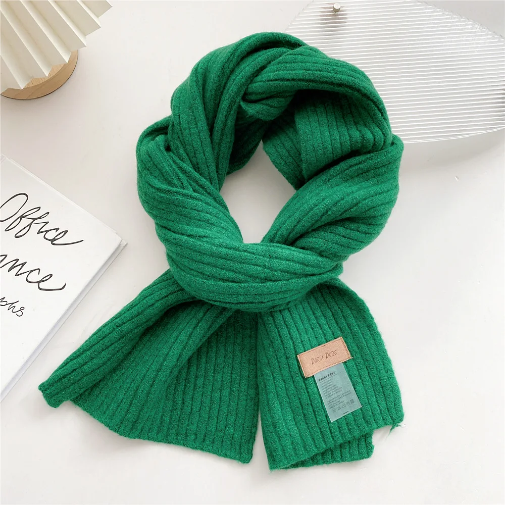 Men Solid Color Scarf Women Autumn Winter Neckerchief All-match Shawl Student Cute Knitted Wool Warm Muffle Muffler Accessories