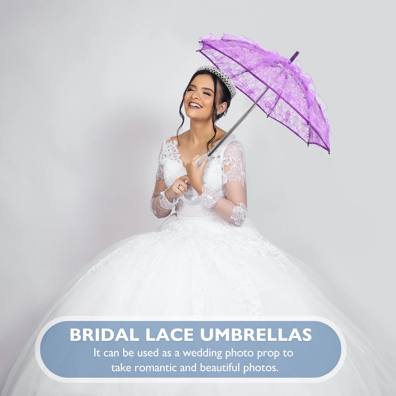 Lace Umbrella Photo Prop Bridesmaid Dresses Elegant Parasol Western Style for Girls Purple Iron Wedding White