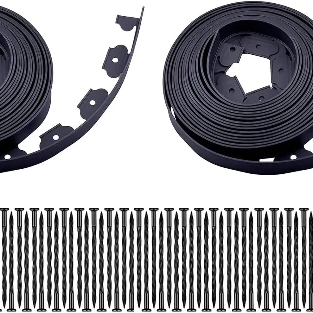 

80ft Black Landscape Edging with 100 Spikes for Lawn, 2 Inches Tall