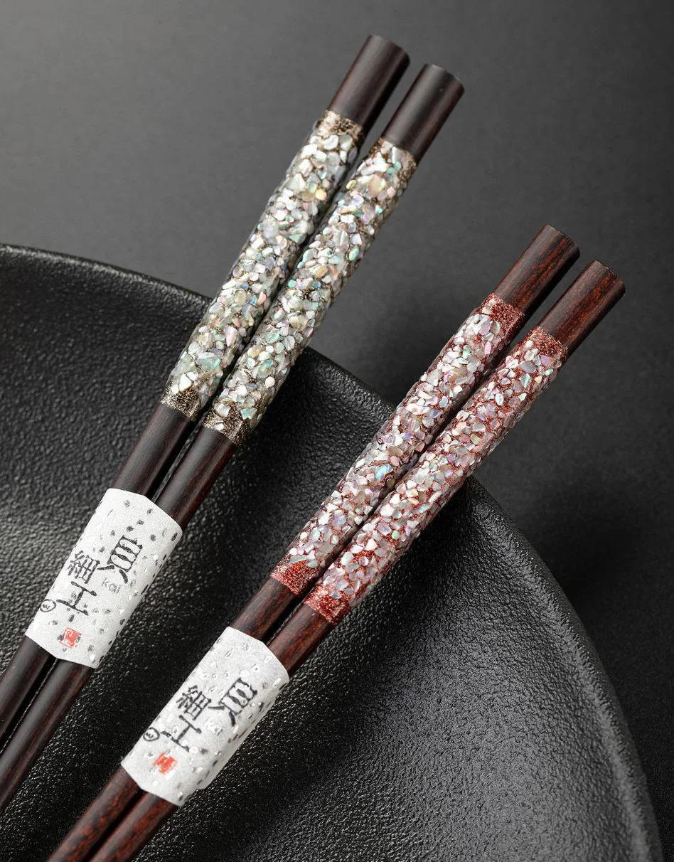 Chinese Natural Lacquered Wooden Chopsticks With Mother of Pearl Inlaid Art Reusable Japanese style Handcrafted Stylish Gift Set