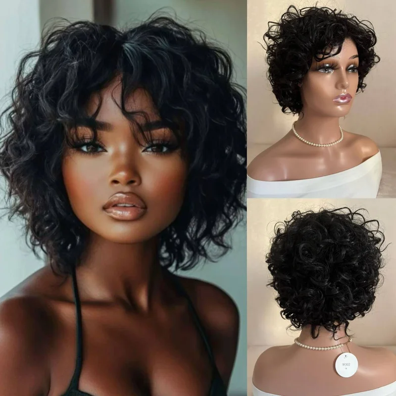 

Короткий вьющийся парик Боб с челкой, волосы без кружевных париков