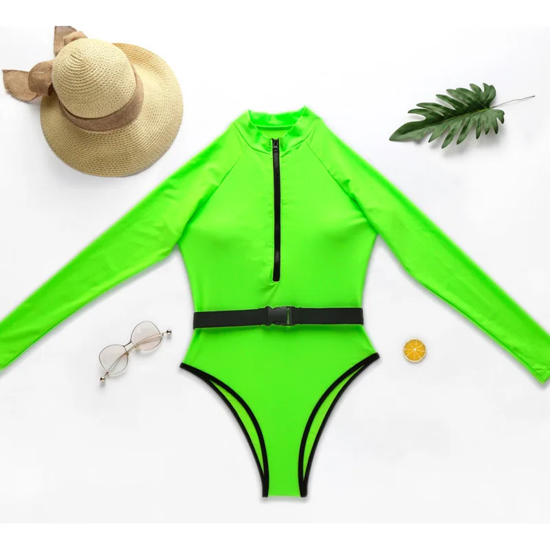 Summer One Piece Swimsuit Closed Long Sleeve Swimwear Sports Women\'s Swimming Bathing Suit Beach Bather Surfing Swimming Wear