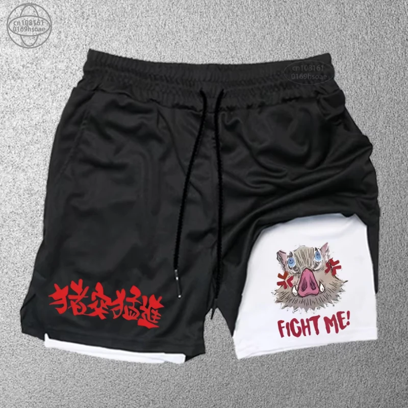 Trendy Printed Sports Shorts Men's Fitness Two-in-one Shorts Double-layer Beach Pants Outdoor Training Running Shorts S-2XL