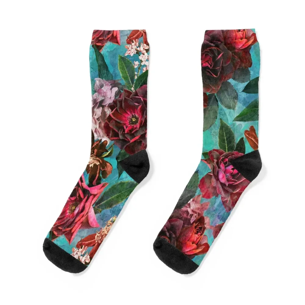 

Turquoise Vintage Summer Roses Botanical Garden NightGarden Socks Stockings compression sports stockings custom Socks Girl Men's