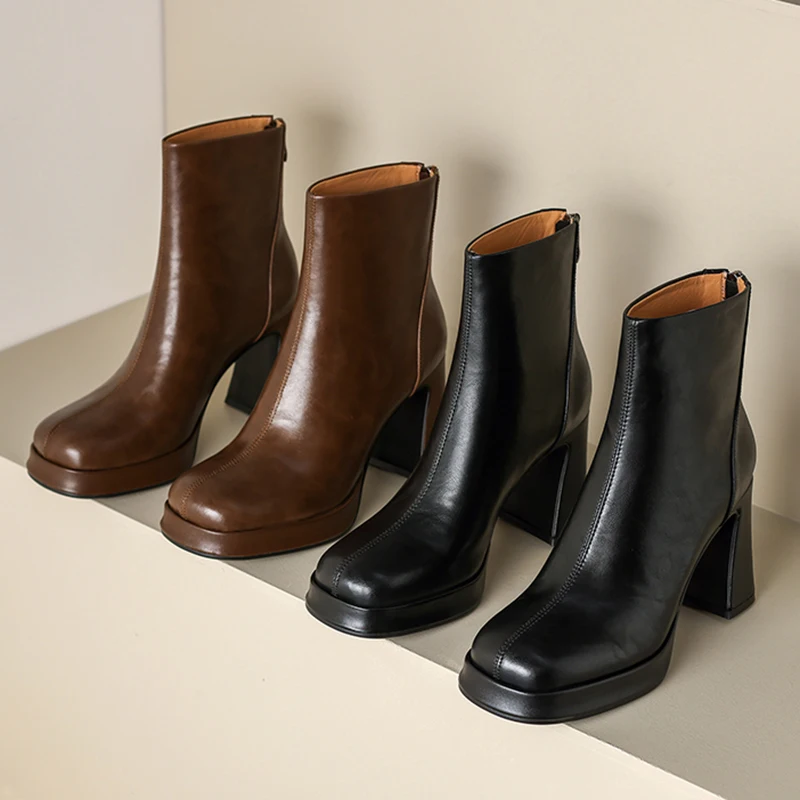 

Night Club Platform Thick Heel Women Ankle Boots Fashion Square Toe Slim Short Booties Party Stripper Female Shoes