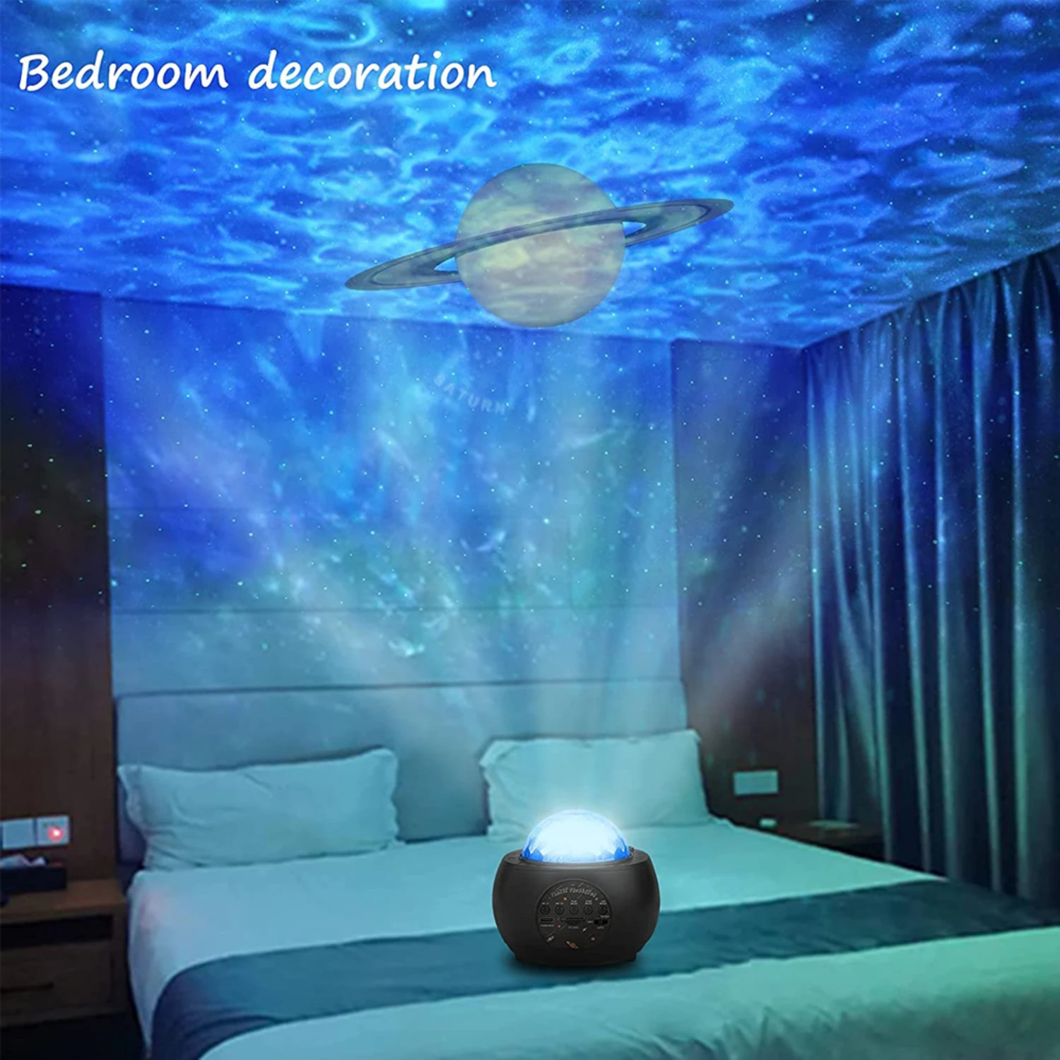 New Unique Decorative Star Projector Bluetooth Speaker Night Light with Remote Control - Music Projection Lamp for Bedroom - Spe