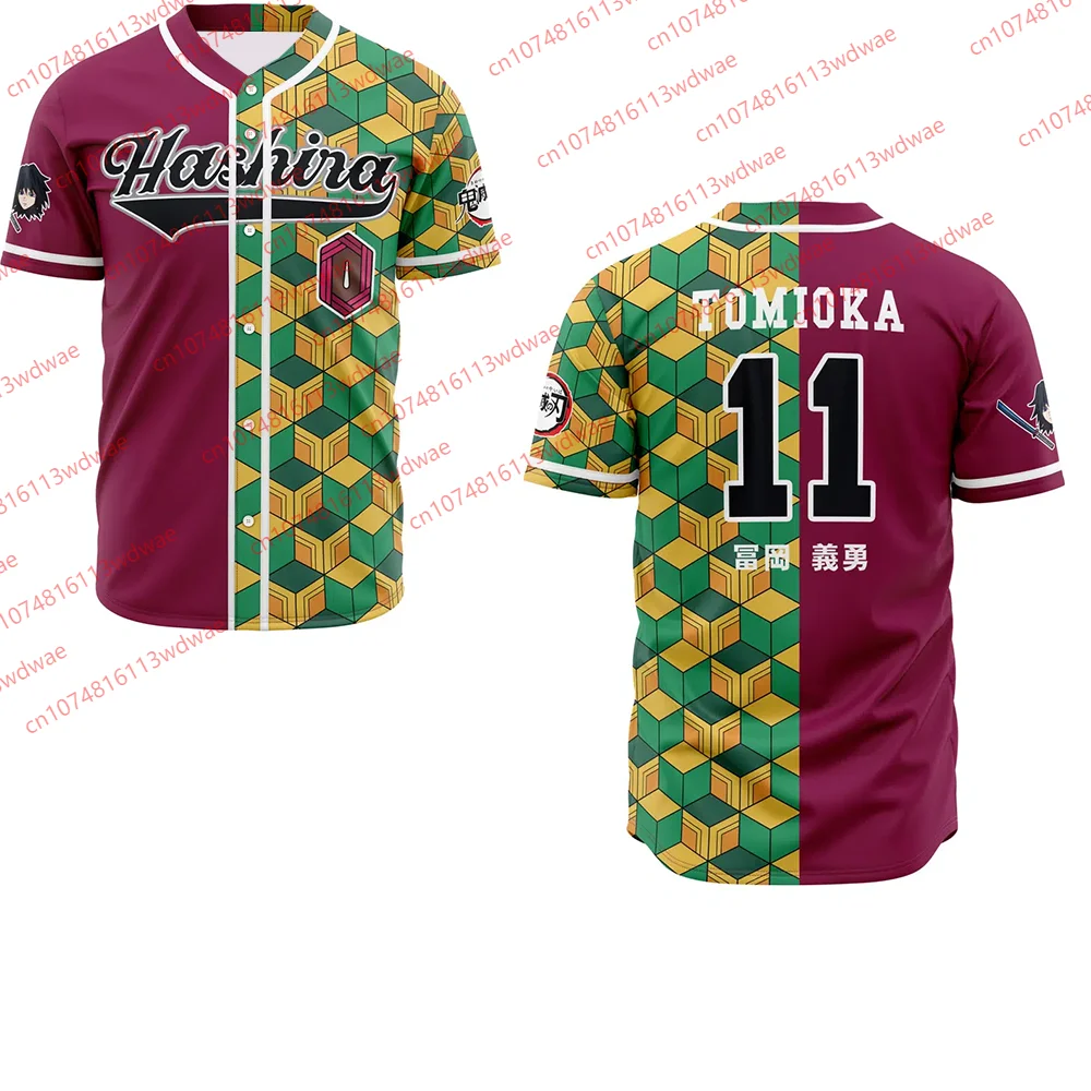 

Demon Slayer Giyu Tomioka Baseball Jersey Men Anime Cosplay Uniform Kimetsu no Yaiba Streetwear Summer Button Shirt Costume