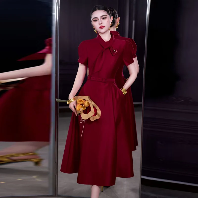 

Элегантное бальное платье с поясом-завязкой на талии, из полиэстера, весна-лето, новинка